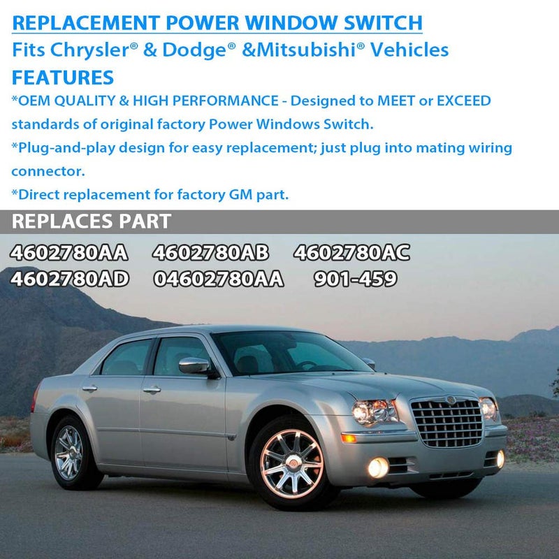ACmango Power Window Switch Driver Side,with 1 Single AUTO,Replacement for Chrysler 200 300 Sebring Dodge Avenger Caliber Charger Magnum Jeep Compass Patriot Replace# 4602780AA - Image 2